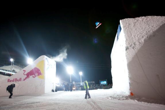 Torstein Horgmo competes in the Men's Snowboard Big Air Final at Winter X Games 2012