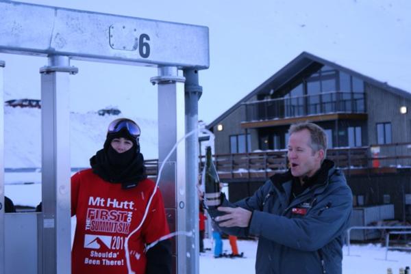 Mt Hutt ski area manager James McKenzie officially opens the Summit Six chair
