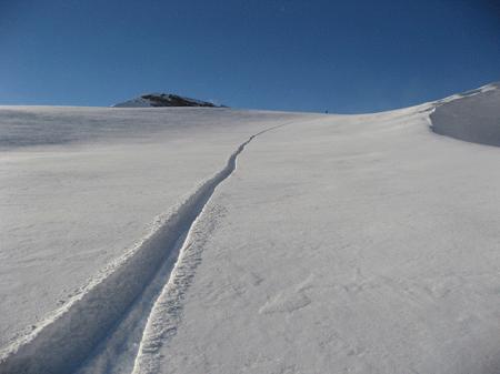 First Track on Claridenfirn Glacier