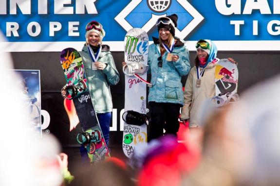 Womens podium in the 2011 Europe Winter X Games Slopestyle Final