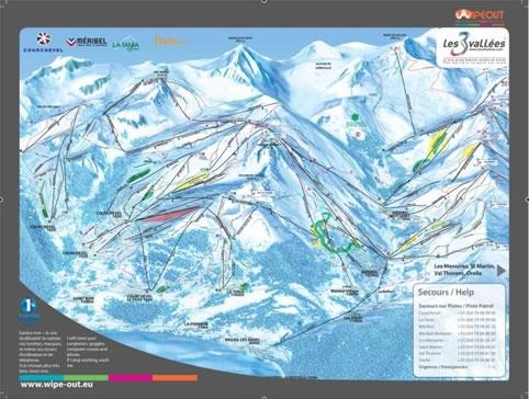 Full size panorama piste map for the whole Trois Vallees ski area split over 