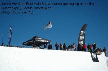 James Hamilton, Best Male Snowboarder gaining big air on the Quarterpipe , Electric Quarterpipe