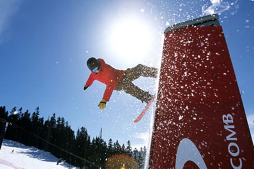 Wallride on one of Whistlers terrain parks