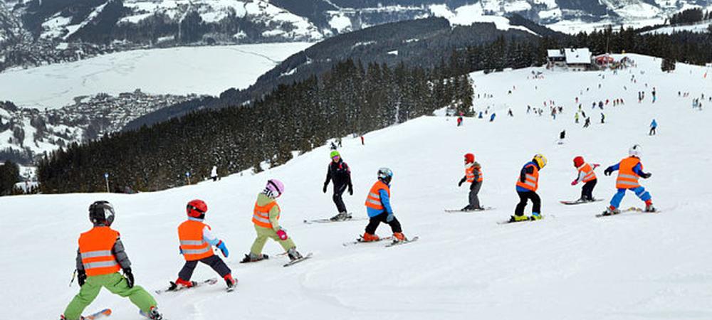 Skiers in a line