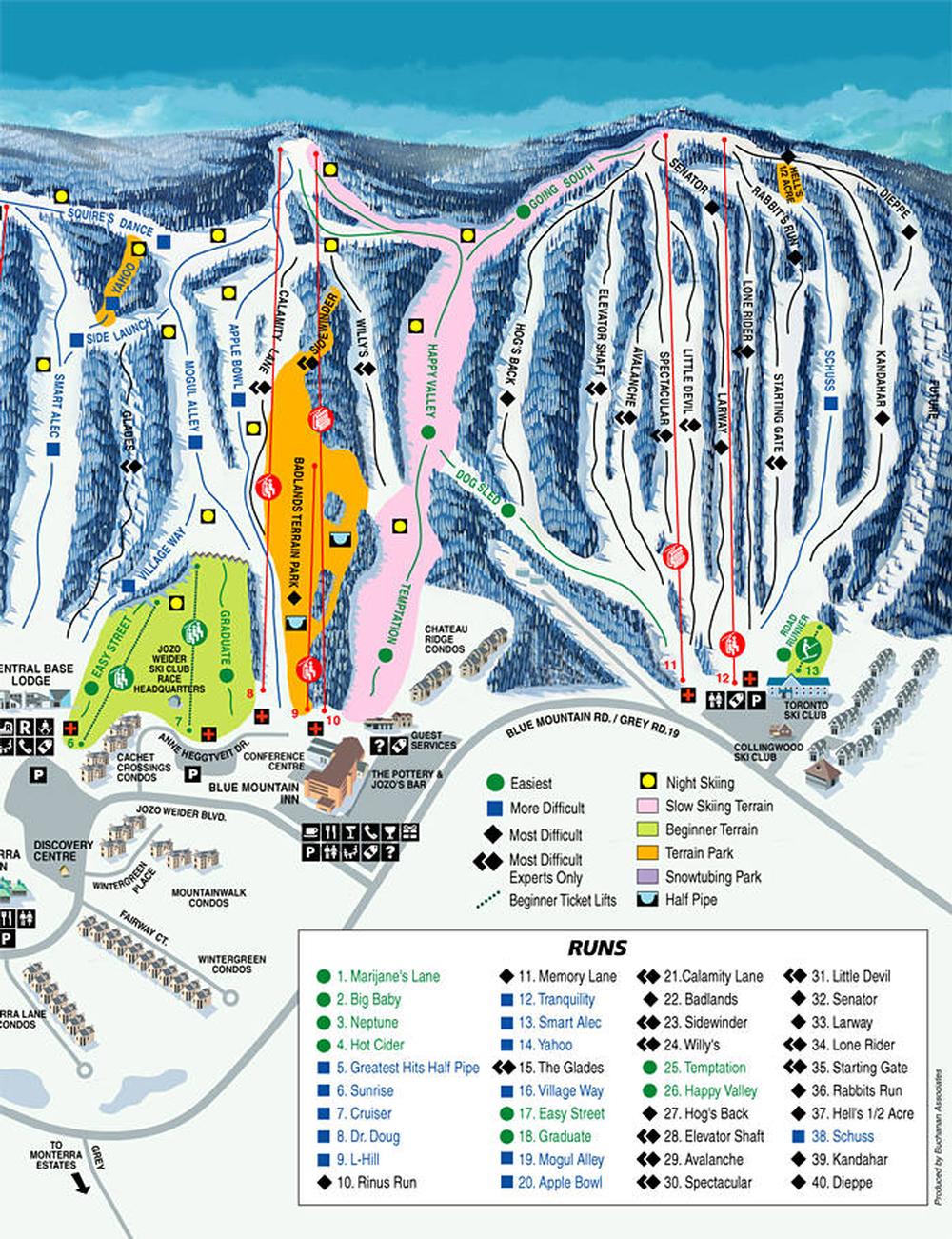 Blue Mountain Hill Map Blue Mountain Resort Guide - World Snowboard Guide