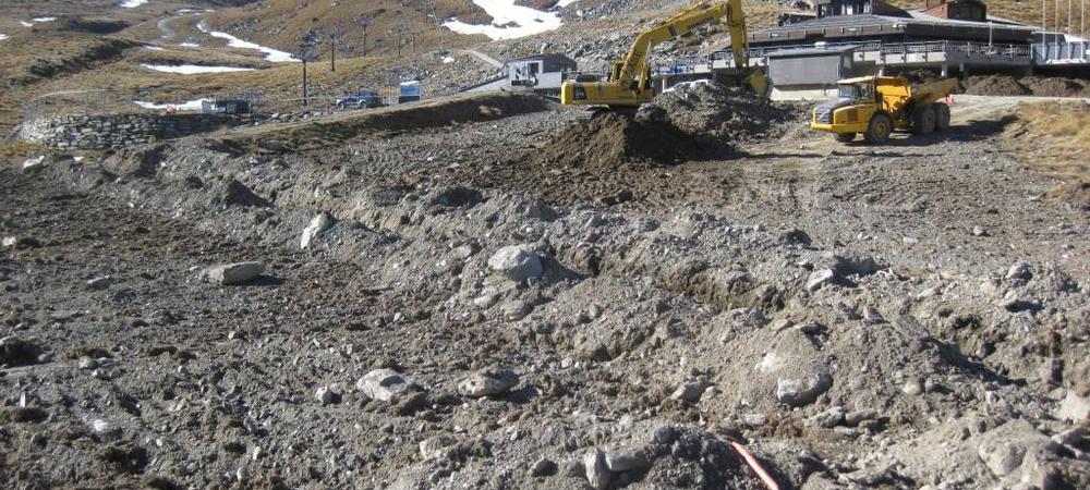 Base Contracting on site at The Remarkables ski area removing top soil from the learners area.