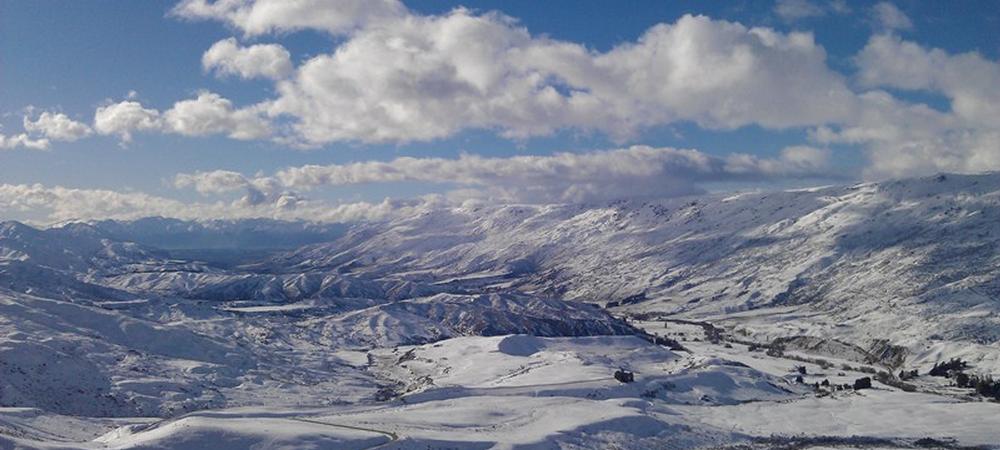 Looking down the Cardrona Valley towards Lake Wanaka, from Cardrona Alpine Resort.