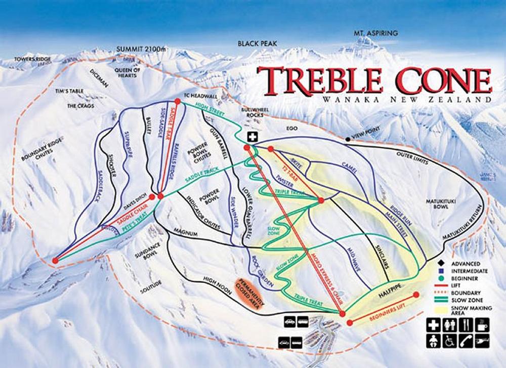 Treble Cone Piste Map Treble Cone Resort Guide - World Snowboard Guide