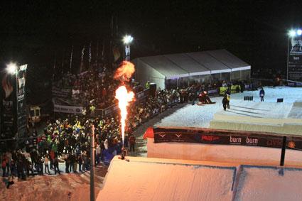 Burn river jump Big Air 2011 in livigno riders Ethan Morgan, Eric Willet